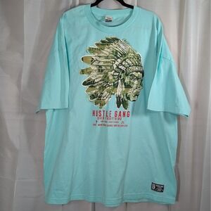 Hustle Gang Of America Mens 3X T Shirt Teal Native Indian Chief Graphic Print